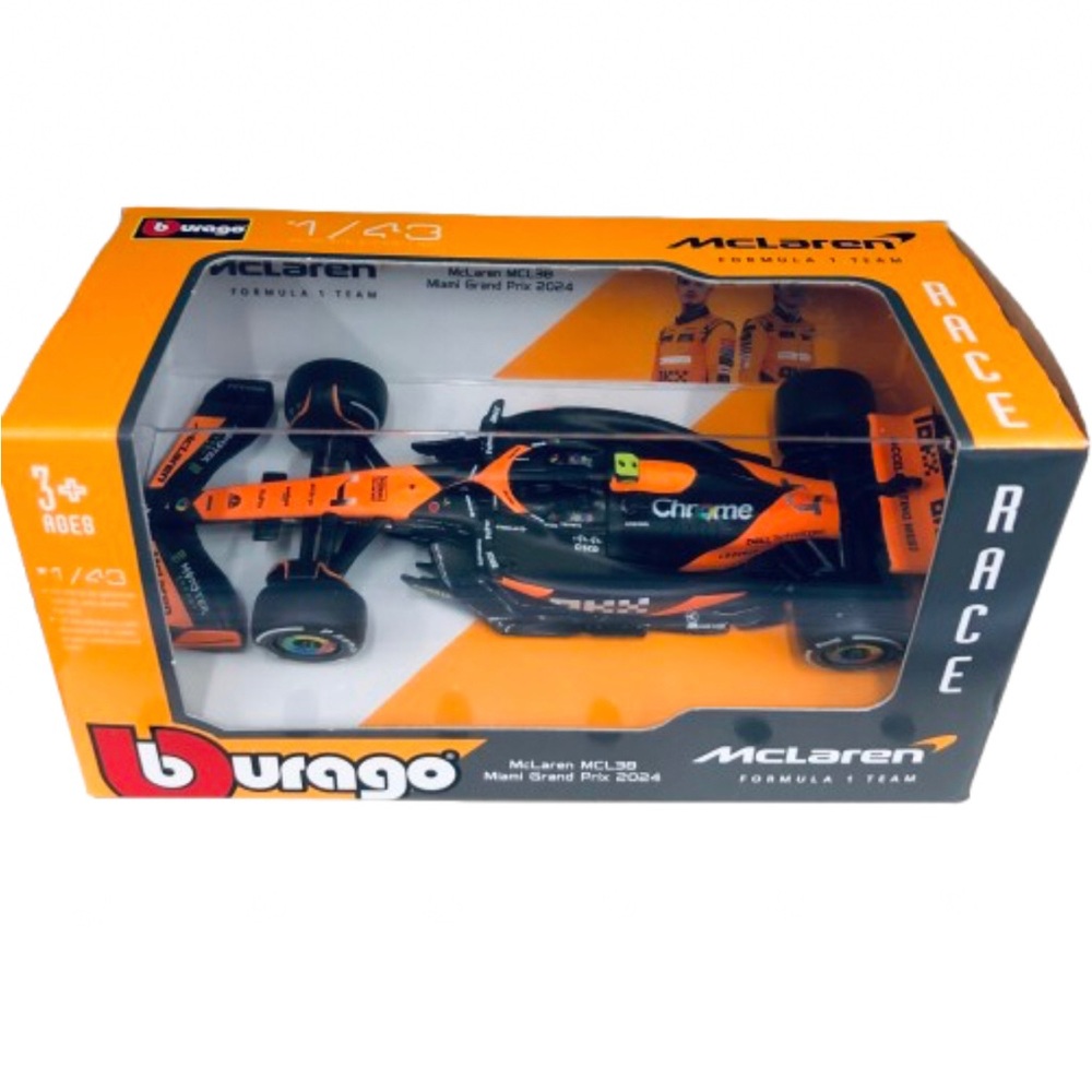 NEW BBURAGO McLaren MCL38 Miami Grand Prix 2024 Collectible Model Car Toy Age 3+